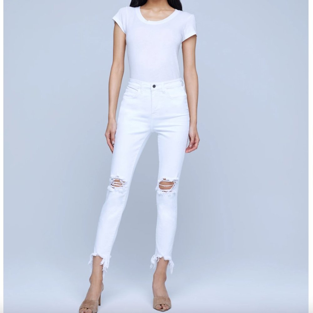 L'Agence Distressed White Skinny Jeans Size 27 High-waisted